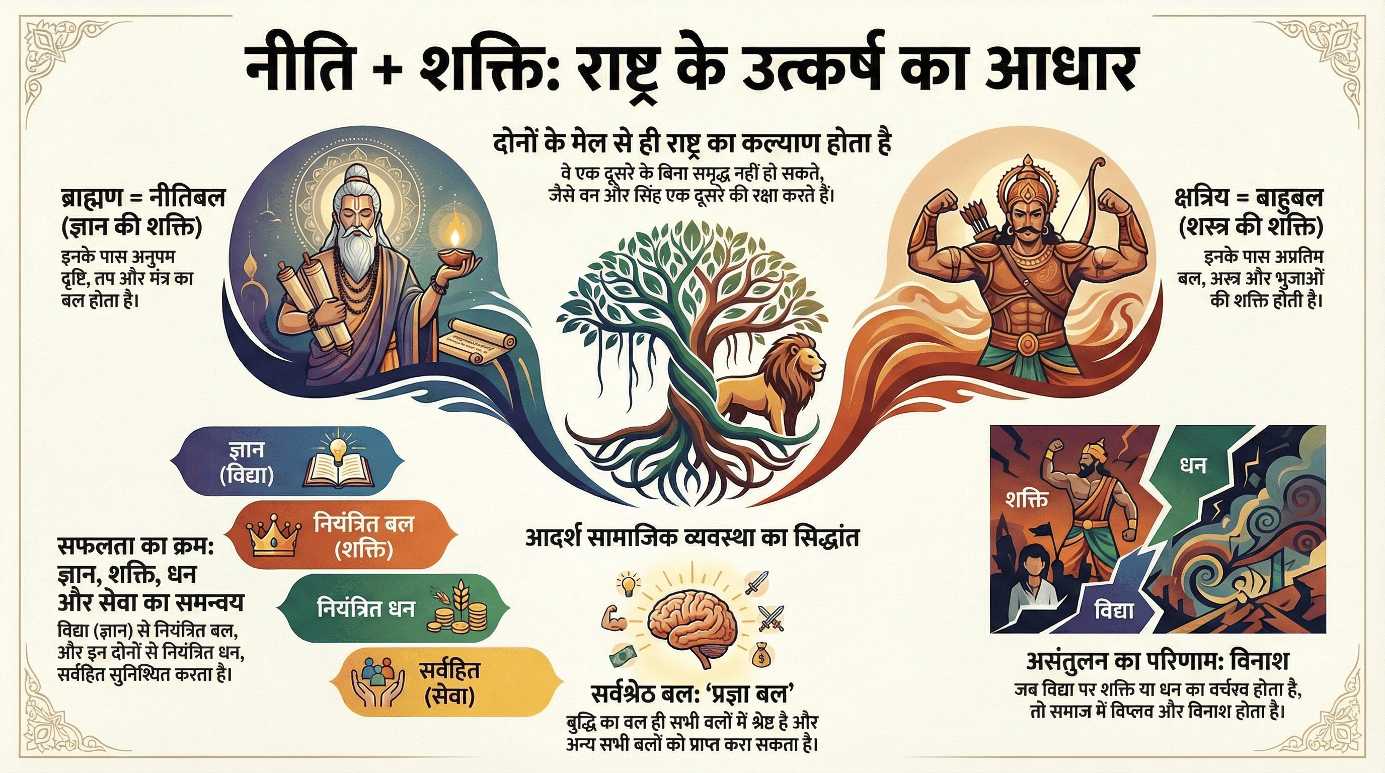 नीति + शक्ति: राष्ट्रके उत्कर्षका आधार